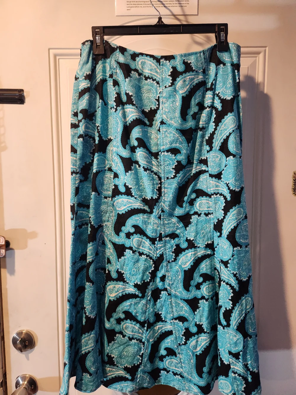 Kim Rogers Black and Turquoise Paisley Boho A-Line Flaring Skirt Womens Size 8